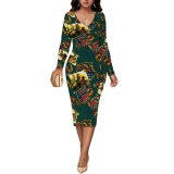 1 Piece Custom Casual Print V Neck Midi Dresses