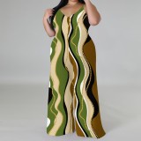 1 Piece Custom Casual Print V Neck Straps Wide Leg Jumpsuits with Headscarf