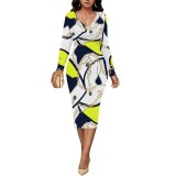 1 Piece Custom Casual Print V Neck Midi Dresses