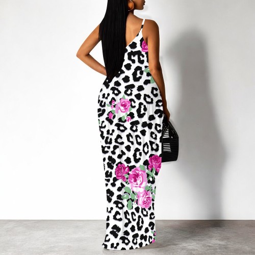 1 Piece Custom Casual Print V Neck Straps Long Dresses