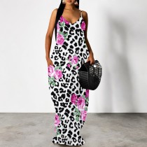 1 Piece Custom Casual Print V Neck Straps Long Dresses