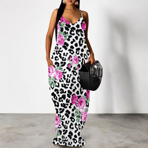 1 Piece Custom Casual Print V Neck Straps Long Dresses