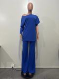Casual Solid Color Patchwork Oblique Collar Long Sleeve Two Pieces