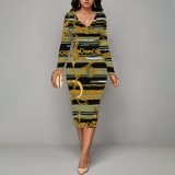 1 Piece Custom Casual Print V Neck Midi Dresses