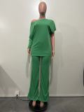 Casual Solid Color Patchwork Oblique Collar Long Sleeve Two Pieces