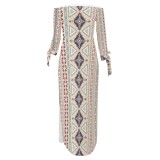 1 Piece Custom Casual Print Off The Shoulder Split Long Dress