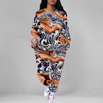 1 Piece Custom Casual Print Two-Piece Sweatshirt Pant Set with Pockets
