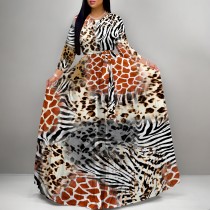 1 Piece Custom Casual Print Long Sleeve O Neck Long Dresses