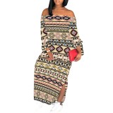 1 Piece Custom Casual Print Off The Shoulder Split Long Dress