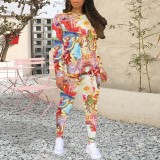 1 Piece Custom Casual Print Two Piece Pant Set