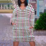 1 Piece Custom Casual Print V Neck Long Sleeve Plus Size Midi Dress