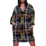 1 Piece Custom Casual Print V Neck Long Sleeve Plus Size Midi Dress