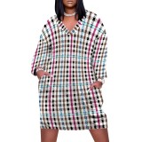 1 Piece Custom Casual Print V Neck Long Sleeve Plus Size Midi Dress