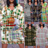 1 Piece Custom Casual Print V Neck Long Sleeve Plus Size Midi Dress