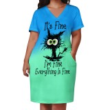 1 Piece Custom Casual Print V Neck Short Sleeve Plus Size Midi Dress