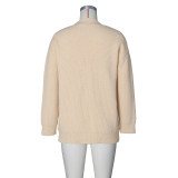 Women's Color Block V Neck Knit Jacket Denim Patchwork Cardigan Sweaters