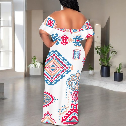 1 Piece Custom Casual Print Off The Shoulder Maxi Dresses
