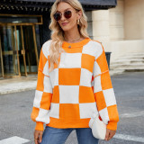 Women's Checkered Color Block Oversized Sweater