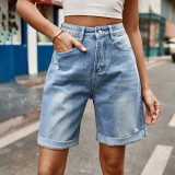 Y2k High Waist Denim Wide Leg Ripped Distressed Jean Shorts with Pockets
