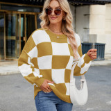 Women's Checkered Color Block Oversized Sweater