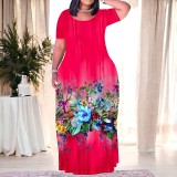 1 Piece Custom Casual Print Crew Neck Short Sleeve Plus Size Long Dress