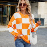 Women's Checkered Color Block Oversized Sweater