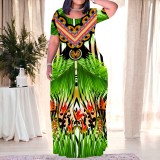 1 Piece Custom Casual Print Crew Neck Short Sleeve Plus Size Long Dress