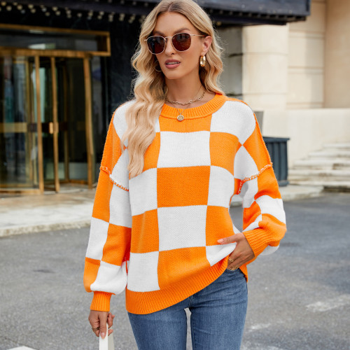 Women's Checkered Color Block Oversized Sweater