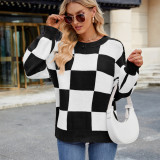 Women's Checkered Color Block Oversized Sweater