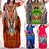 1 Piece Custom Casual Print Crew Neck Short Sleeve Plus Size Long Dress