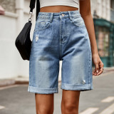 Y2k High Waist Denim Wide Leg Ripped Distressed Jean Shorts with Pockets