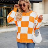 Women's Checkered Color Block Oversized Sweater