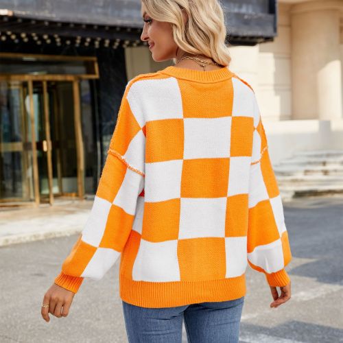 Women's Checkered Color Block Oversized Sweater