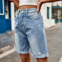 Y2k High Waist Denim Wide Leg Ripped Distressed Jean Shorts with Pockets