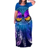 1 Piece Custom Casual Print Crew Neck Short Sleeve Plus Size Long Dress