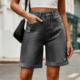 Y2k High Waist Denim Wide Leg Ripped Distressed Jean Shorts with Pockets