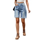 Y2k High Waist Denim Wide Leg Ripped Distressed Jean Shorts with Pockets