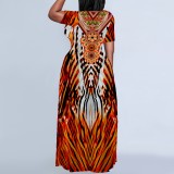 1 Piece Custom Casual Print Crew Neck Short Sleeve Plus Size Long Dress