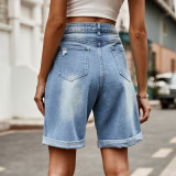Y2k High Waist Denim Wide Leg Ripped Distressed Jean Shorts with Pockets
