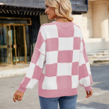 Women's Checkered Color Block Oversized Sweater