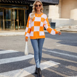 Women's Checkered Color Block Oversized Sweater