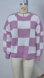Women's Checkered Color Block Oversized Sweater