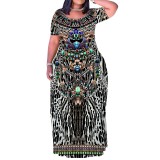 1 Piece Custom Casual Print Crew Neck Short Sleeve Plus Size Long Dress