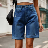 Y2k High Waist Denim Wide Leg Ripped Distressed Jean Shorts with Pockets