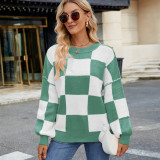 Women's Checkered Color Block Oversized Sweater