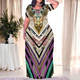 1 Piece Custom Casual Print Crew Neck Short Sleeve Plus Size Long Dress