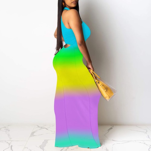 1 Piece Custom Casual Print Sleeveless Long Dresses