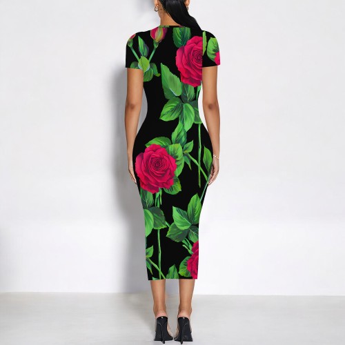 1 Piece Custom Casual Print Crew Neck Short Sleeve Midi Dress