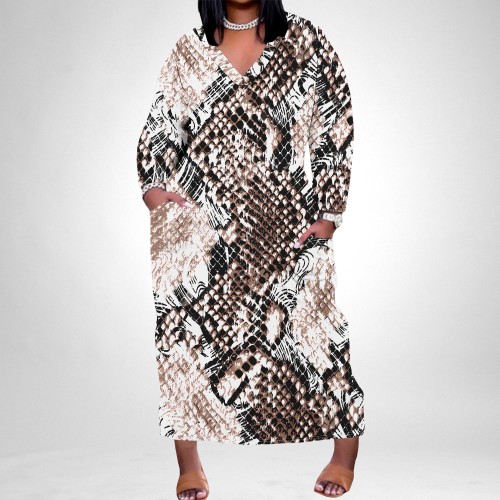 1 Piece Custom Casual Print Crew Neck Short Sleeve Plus Size Long Dress