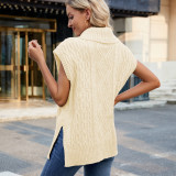 Short Sleeve Knit Side Slit Turtleneck Sweater Vest
